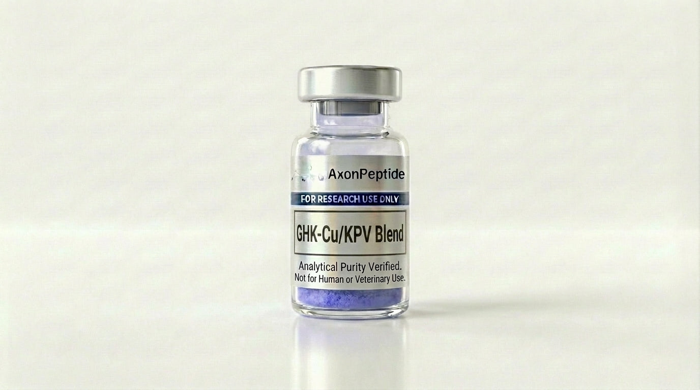 AXP GHK-Cu KPV peptide blend lyophilized vial, copper tripeptide anti-inflammatory research, RUO