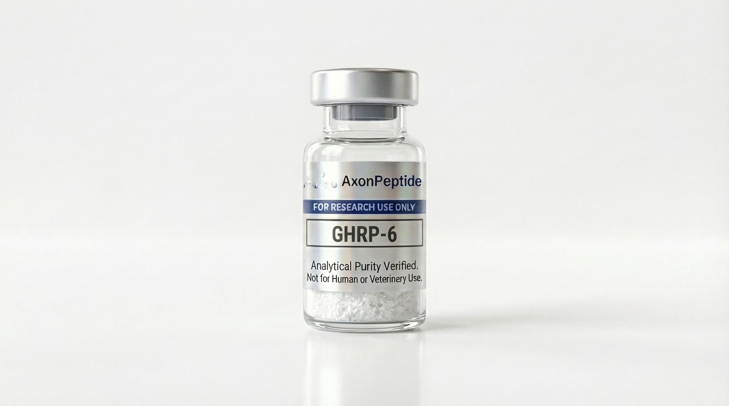 AXP-GHRP-6 lyophilized peptide vial, hexapeptide ghrelin mimetic GH secretagogue, RUO
