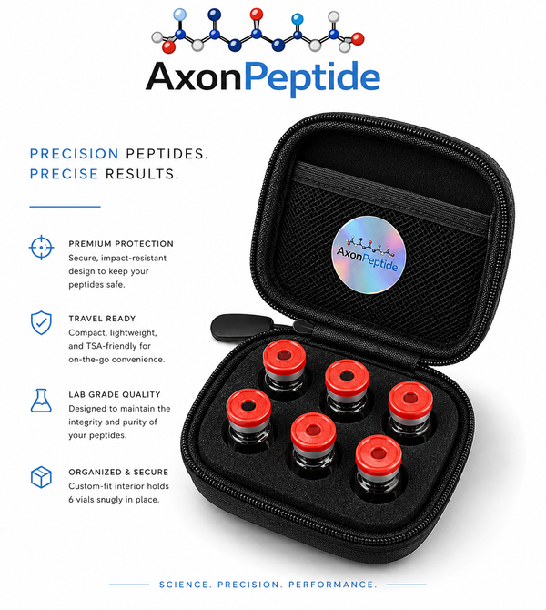 AXON Vault 6-vial travel case hard-shell EVA portable storage organizer for laboratory vials, matte black